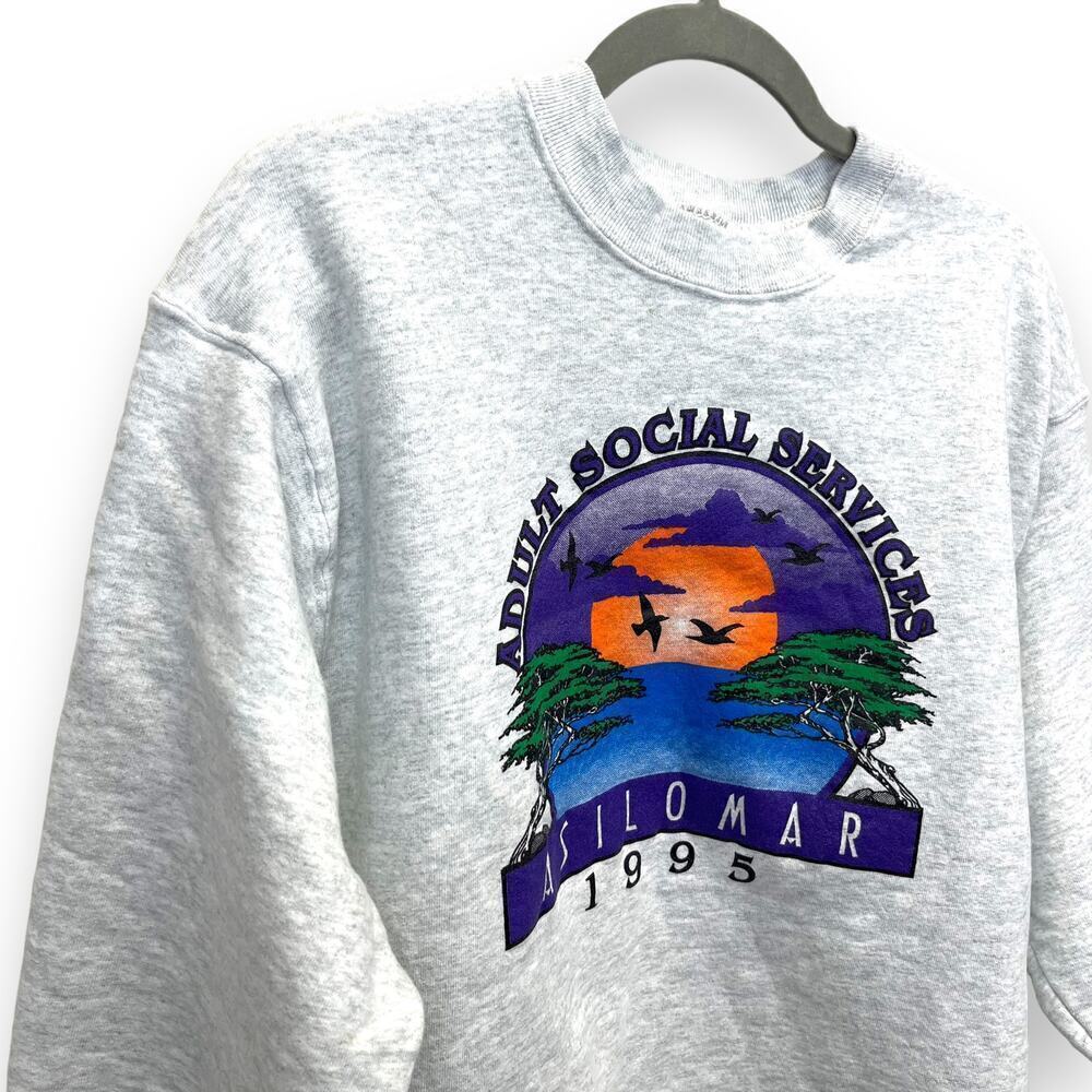 Vintage 90s Sweatshirt Mens Large Crewneck Grey Screen Print Fruit of the Loom - Picture 4 of 8
